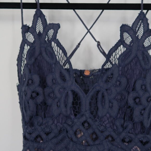 Free People Dress Lace Top Frilled Bottom Dress Blue on Top Purple Bottom XL - Picture 5 of 9